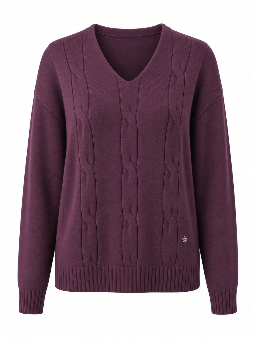 Dámsky pulóver s výstrihom do V s osmičkovým vzorom MINORITY BURGUNDY Tmavá bordová s.WEAR 4